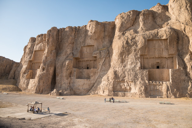 The Naqsh-e Rustam necropolis, with tombs of ancient Persian kings Darius & Xerxes.